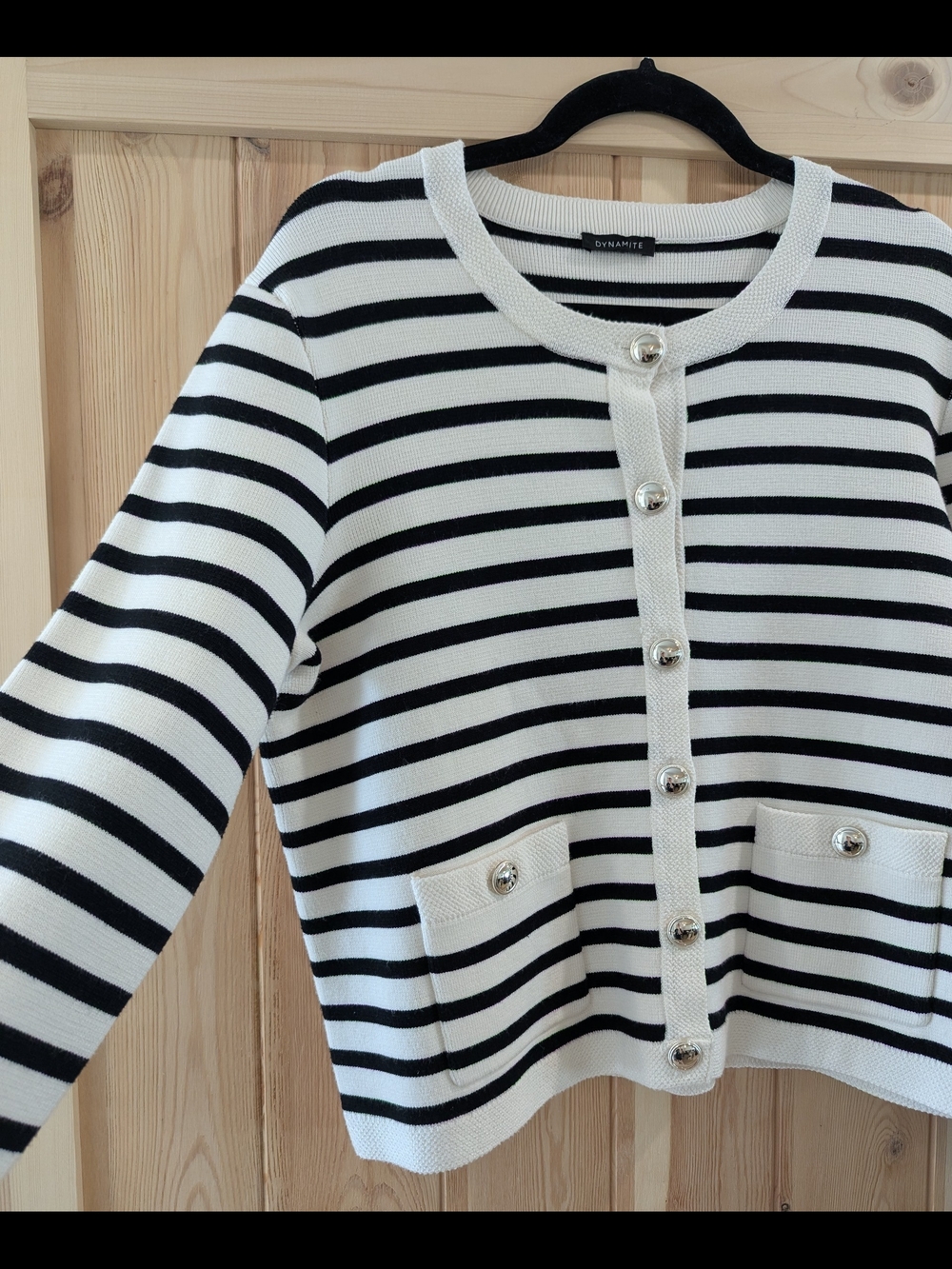 Dynamite Black White Striped Knit Cardigan Sweater - Picture 4 of 8